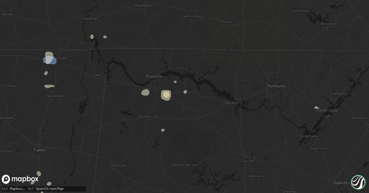 Hail map in Town Creek, AL on August 9, 2026