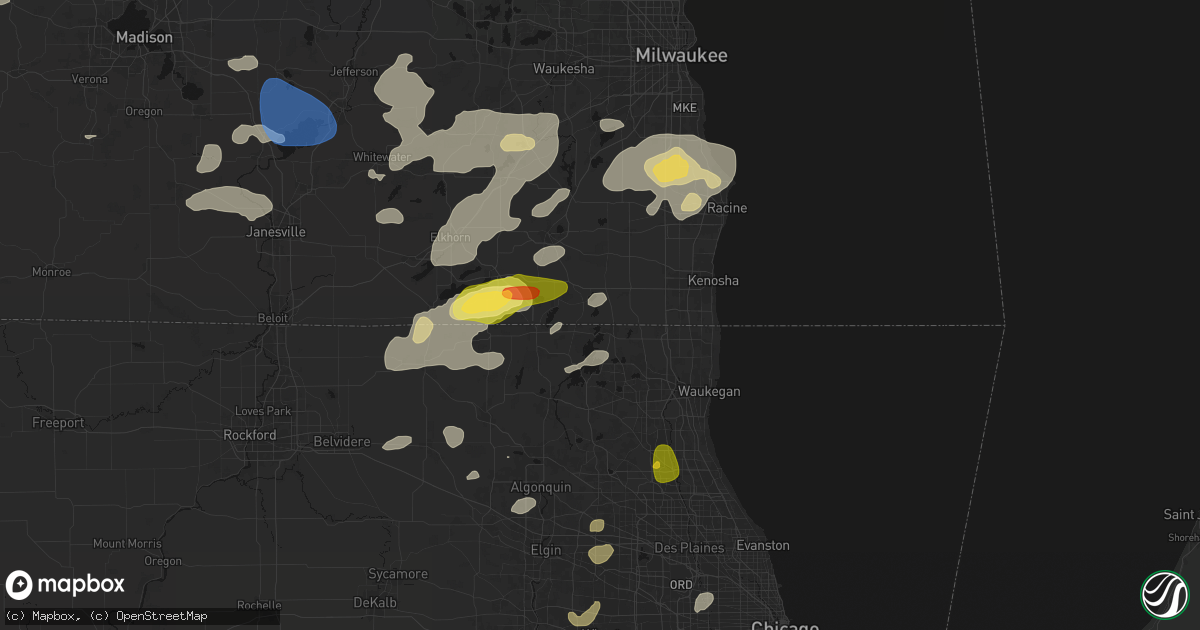 Hail map in Trevor, WI on August 9, 2026