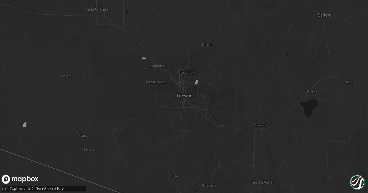 Hail map in Tucson, AZ on August 9, 2026