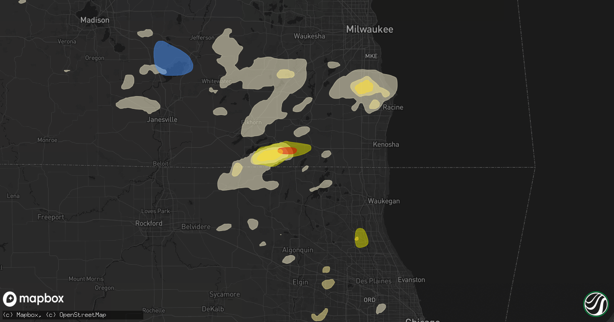 Hail map in Twin Lakes, WI on August 9, 2026