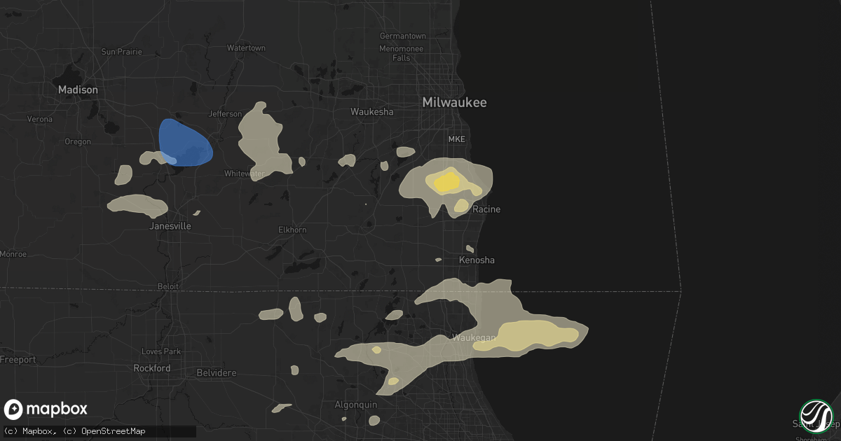 Hail map in Union Grove, WI on August 9, 2026