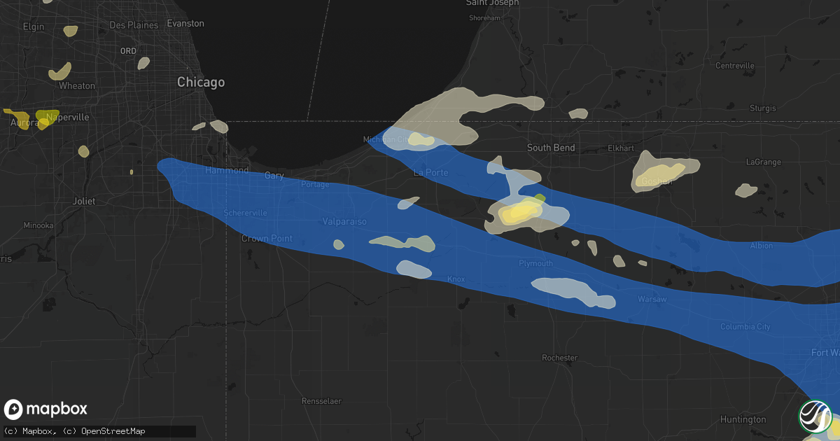 Hail map in Union Mills, IN on August 9, 2026