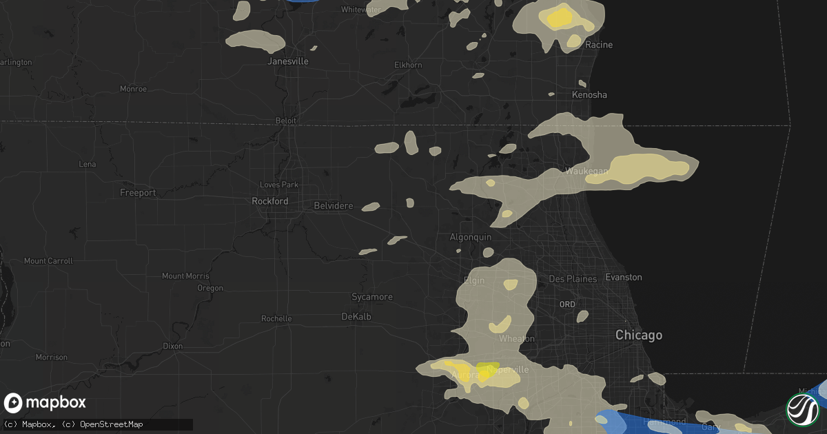 Hail map in Union, IL on August 9, 2026