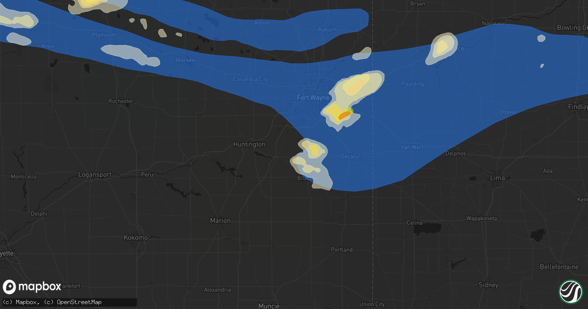 Hail map in Uniondale, IN on August 9, 2026