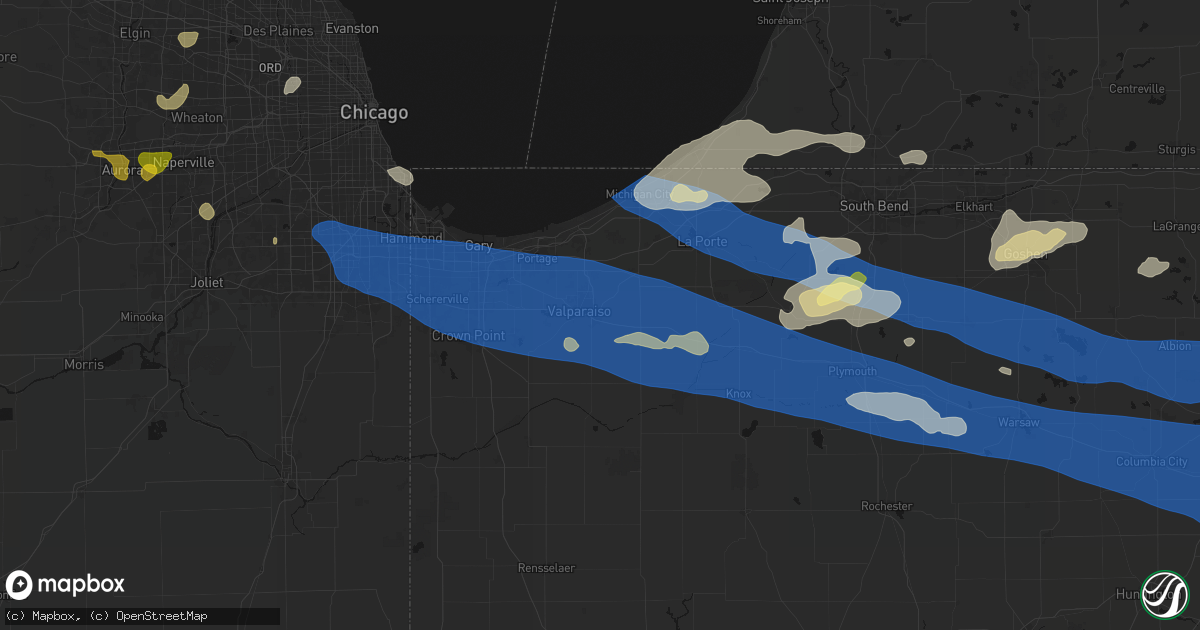 Hail map in Valparaiso, IN on August 9, 2026