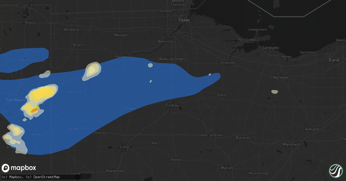 Hail map in Van Buren, OH on August 9, 2026