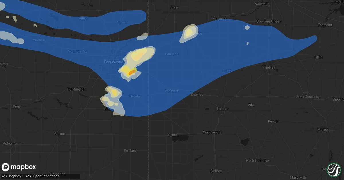Hail map in Van Wert, OH on August 9, 2026