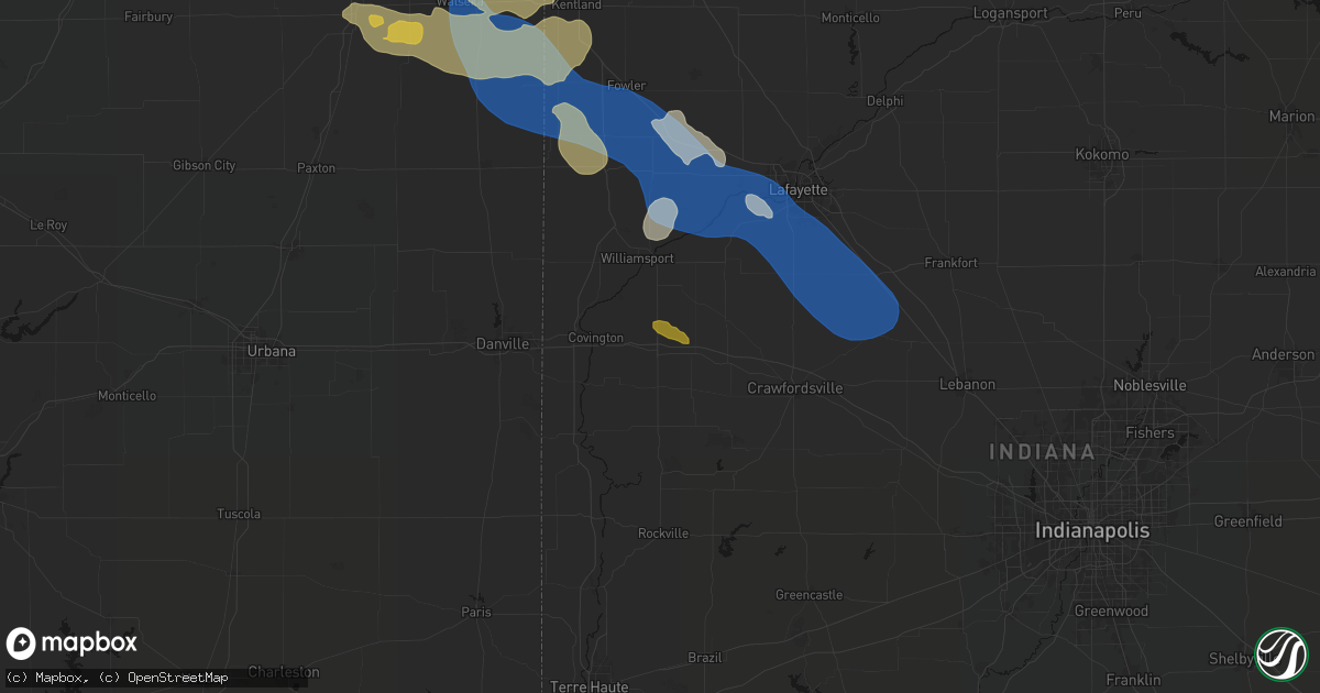 Hail map in Veedersburg, IN on August 9, 2026