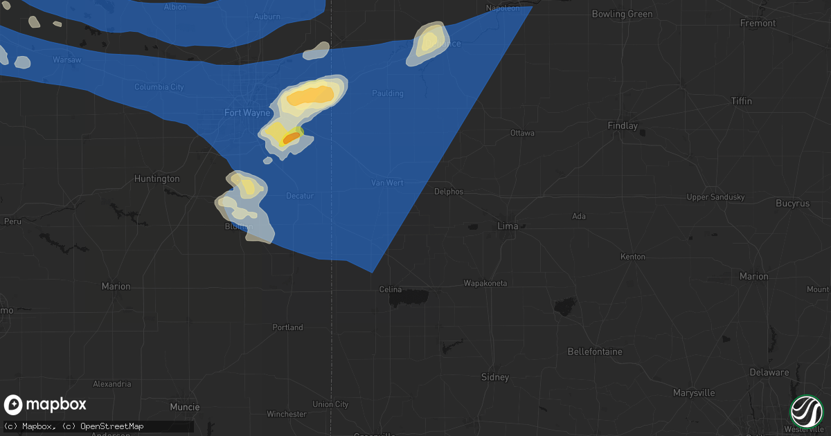 Hail map in Venedocia, OH on August 9, 2026