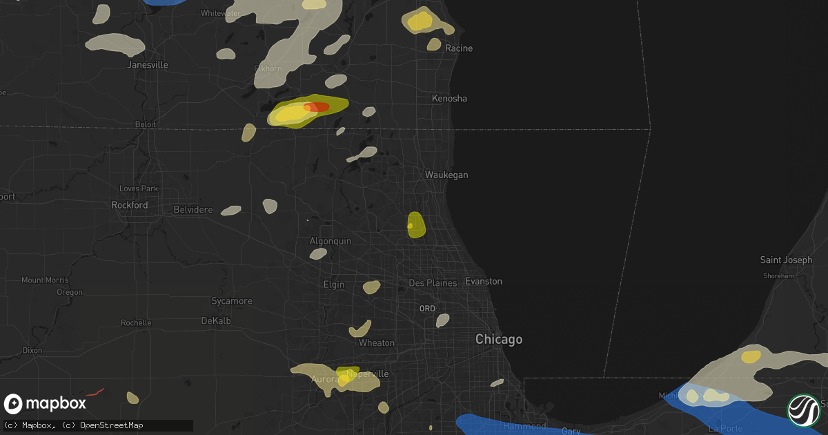 Hail map in Vernon Hills, IL on August 9, 2026