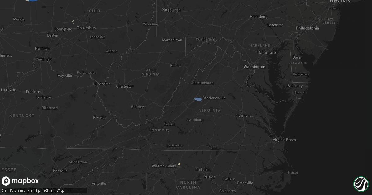 Hail map in Virginia on August 9, 2026