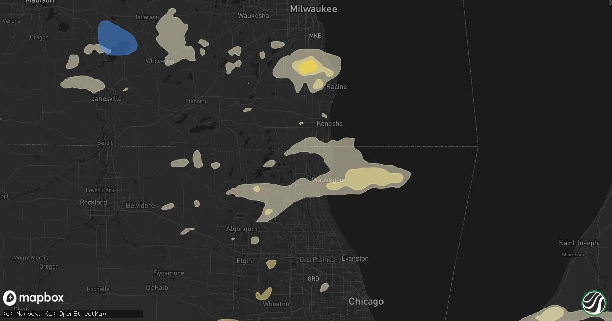 Hail map in Wadsworth, IL on August 9, 2026