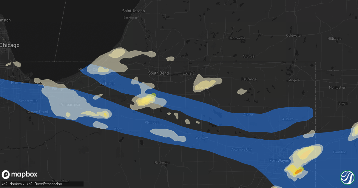 Hail map in Wakarusa, IN on August 9, 2026