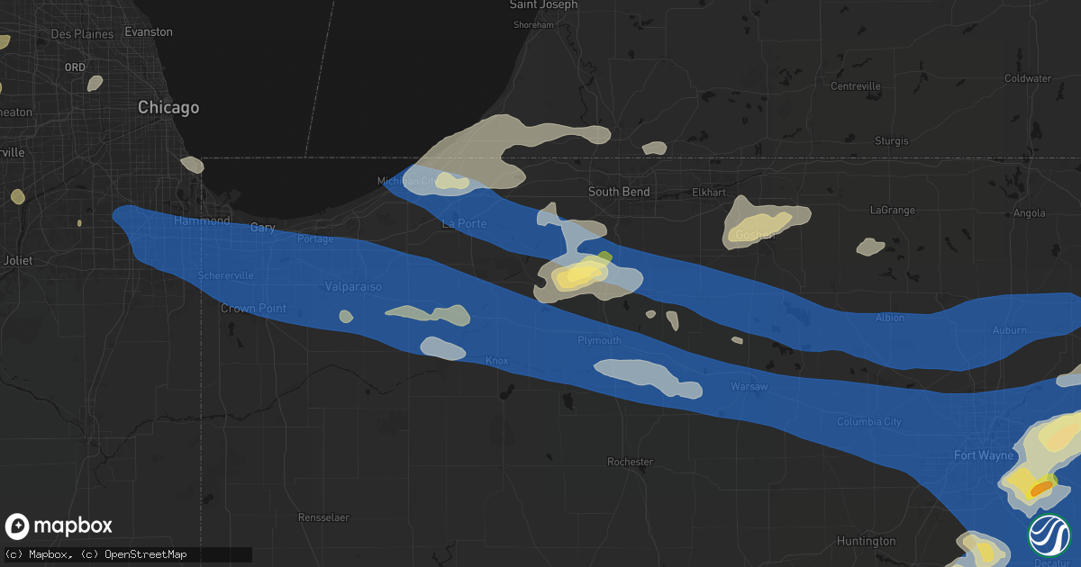 Hail map in Walkerton, IN on August 9, 2026