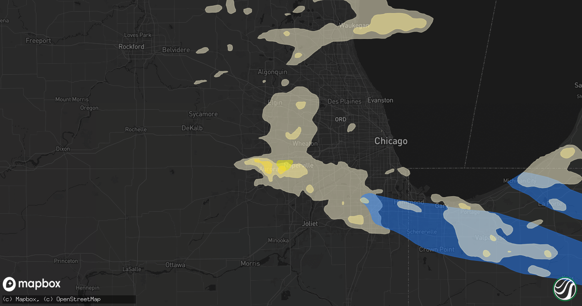 Hail map in Warrenville, IL on August 9, 2026