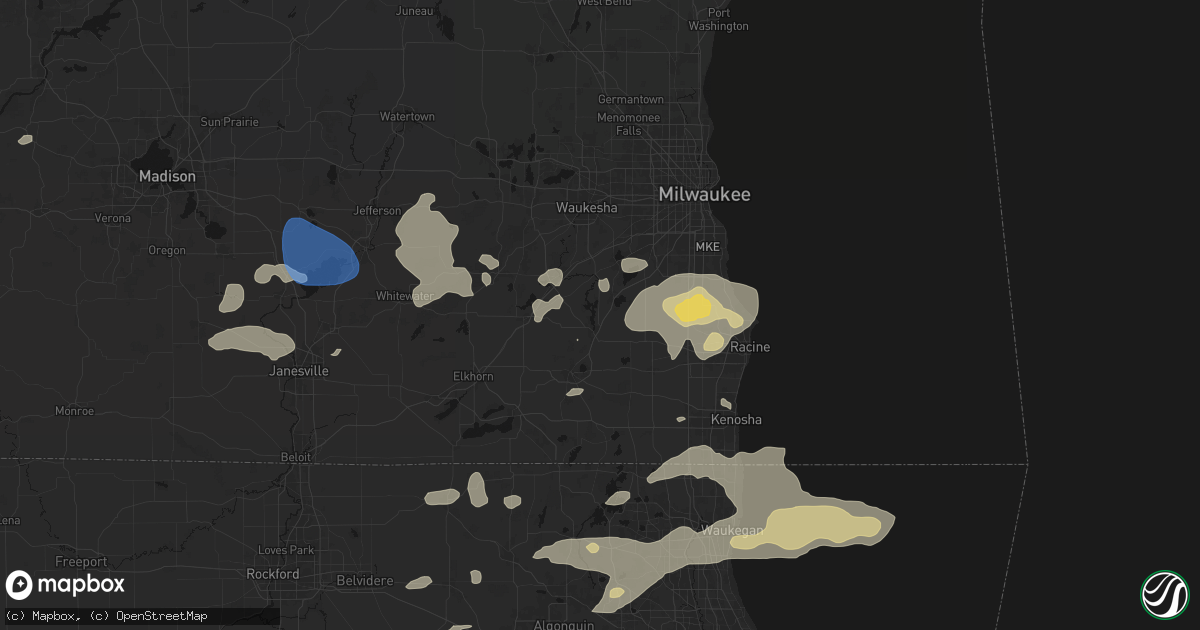 Hail map in Waterford, WI on August 9, 2026