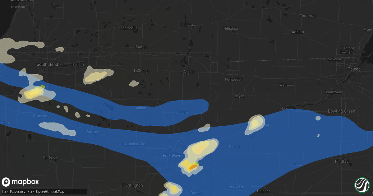 Hail map in Waterloo, IN on August 9, 2026