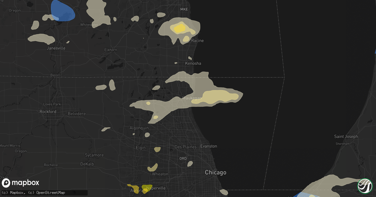 Hail map in Waukegan, IL on August 9, 2026