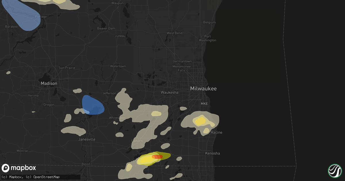 Hail map in Waukesha, WI on August 9, 2026