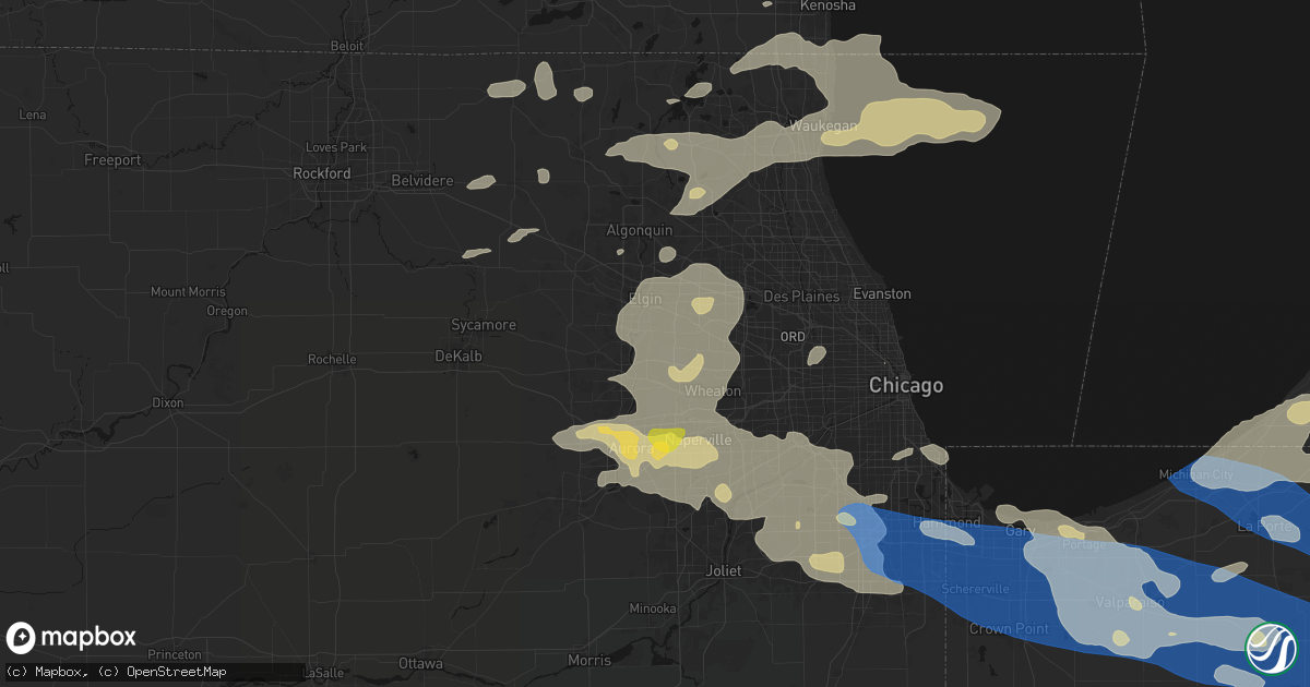 Hail map in Wayne, IL on August 9, 2026