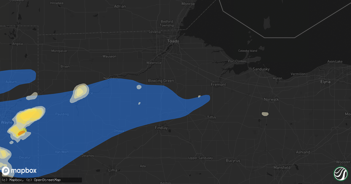 Hail map in Wayne, OH on August 9, 2026