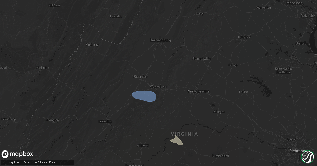 Hail map in Waynesboro, VA on August 9, 2026