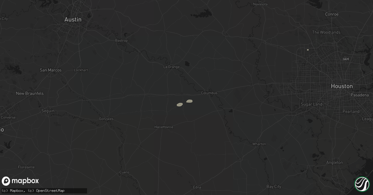 Hail map in Weimar, TX on August 9, 2026