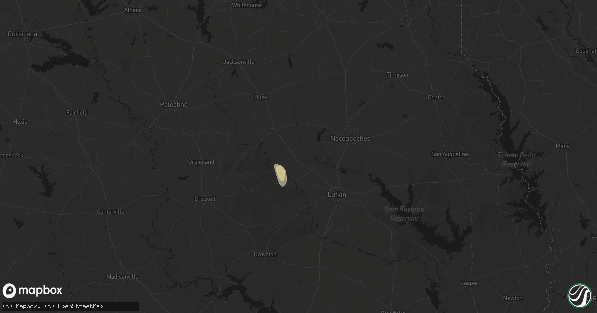 Hail map in Wells, TX on August 9, 2026