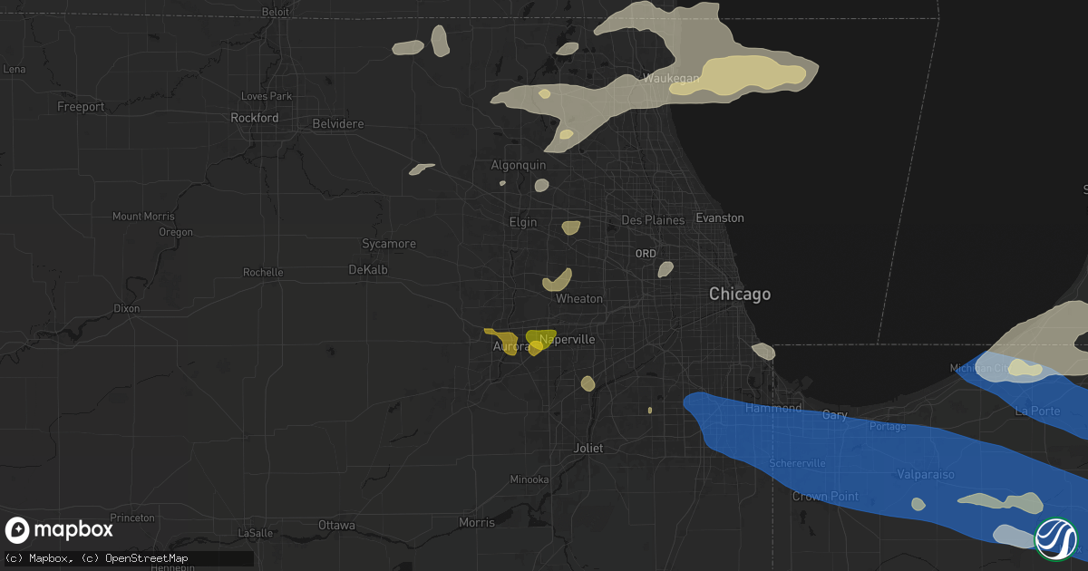 Hail map in West Chicago, IL on August 9, 2026