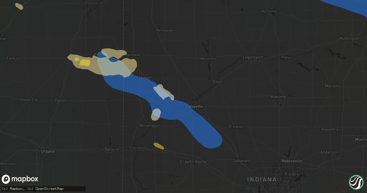 Hail map in West Lafayette, IN on August 9, 2026