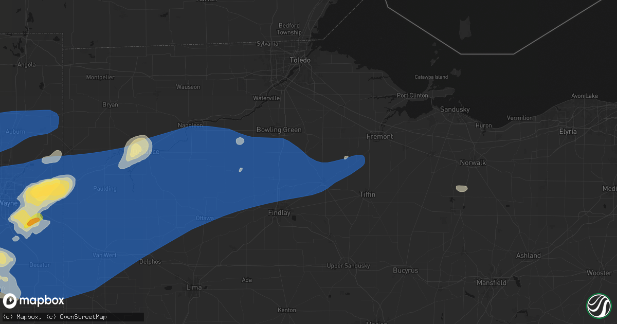 Hail map in West Millgrove, OH on August 9, 2026