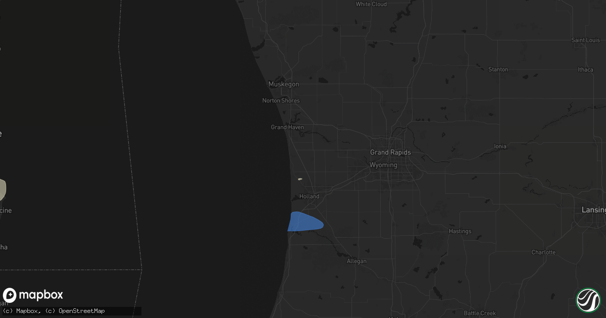 Hail map in West Olive, MI on August 9, 2026