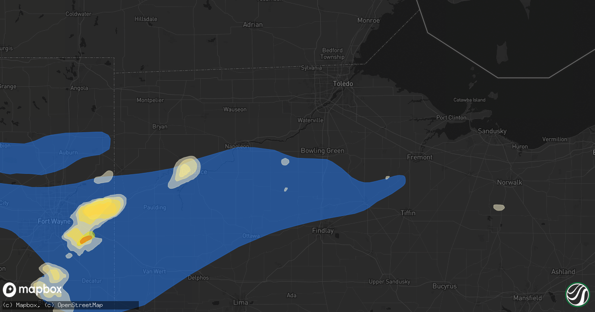 Hail map in Weston, OH on August 9, 2026