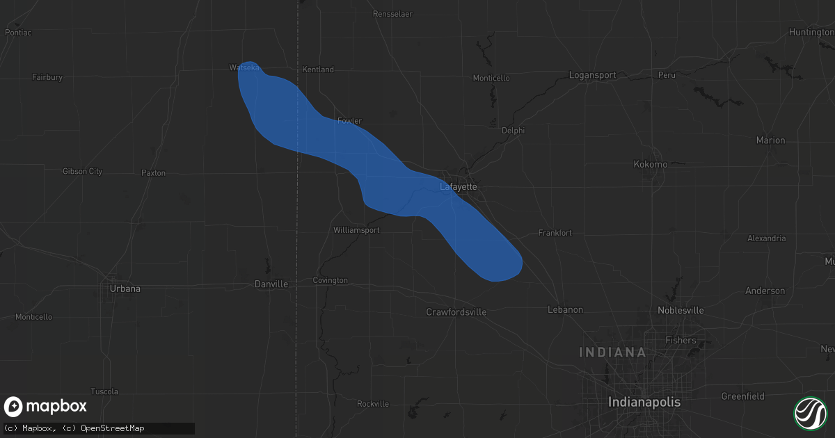 Hail map in Westpoint, IN on August 9, 2026