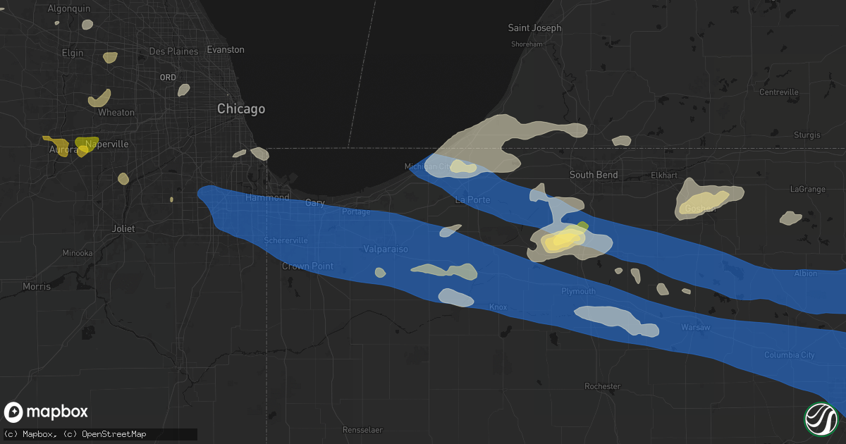 Hail map in Westville, IN on August 9, 2026