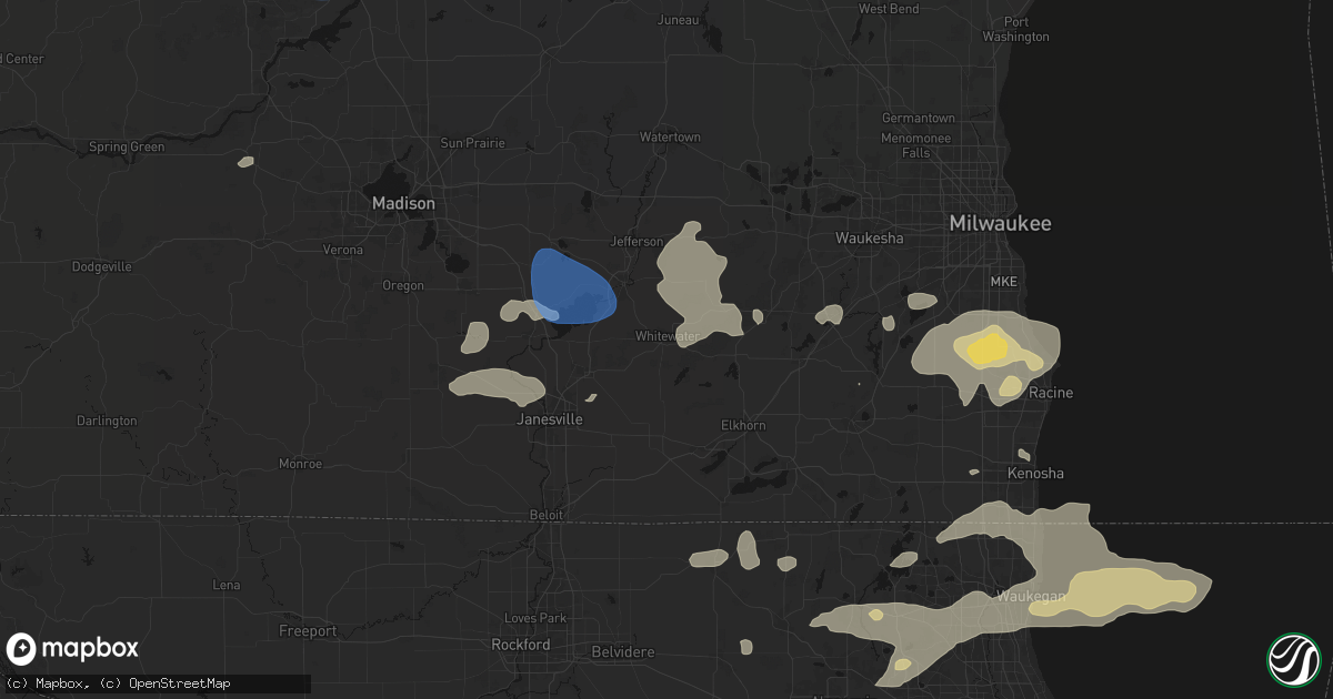 Hail map in Whitewater, WI on August 9, 2026
