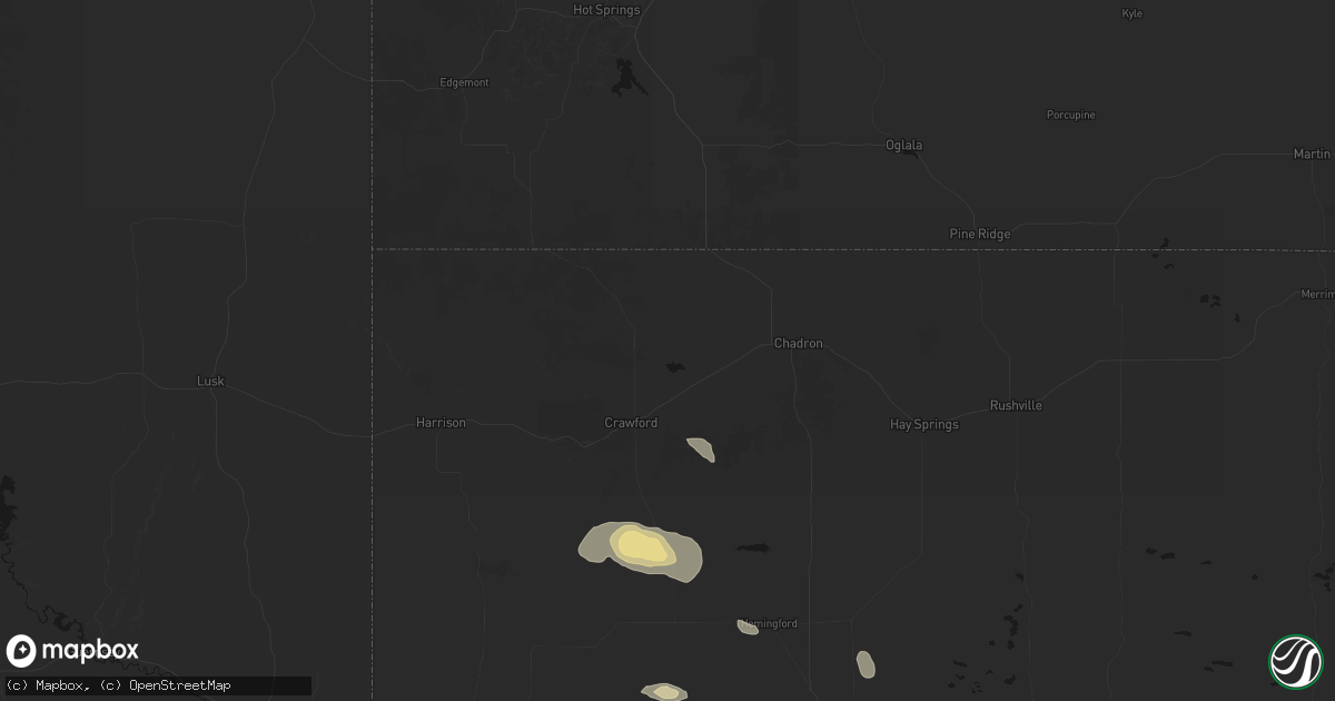 Hail map in Whitney, NE on August 9, 2026