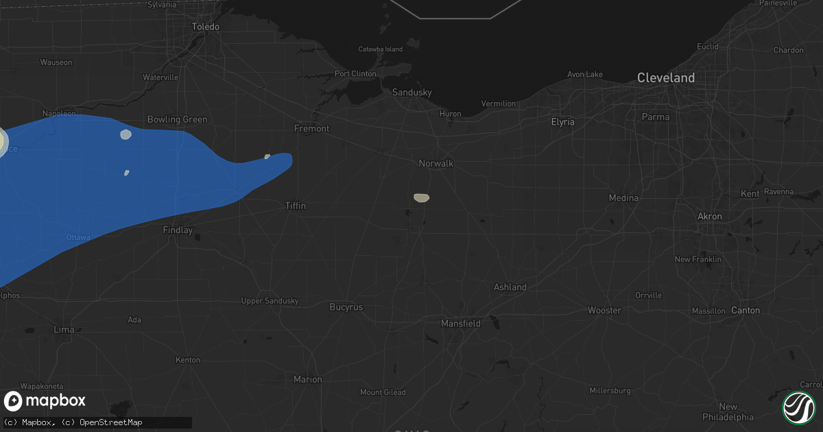 Hail map in Willard, OH on August 9, 2026
