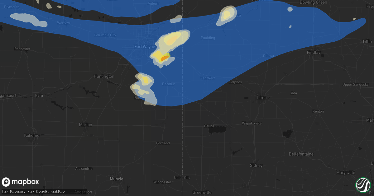 Hail map in Willshire, OH on August 9, 2026