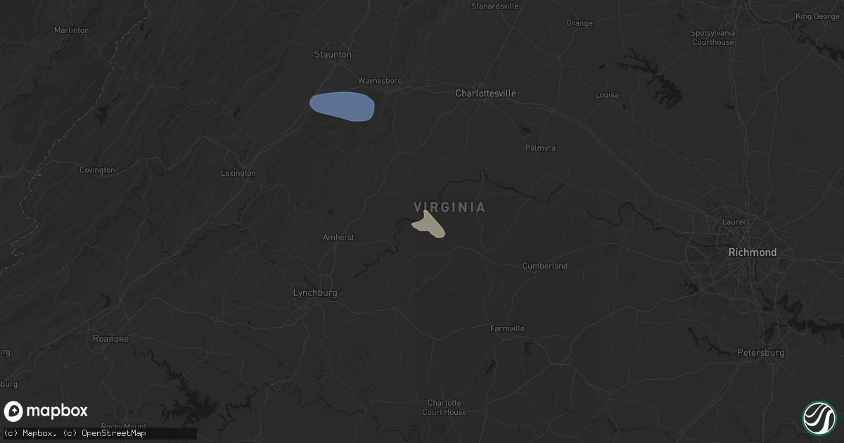 Hail map in Wingina, VA on August 9, 2026