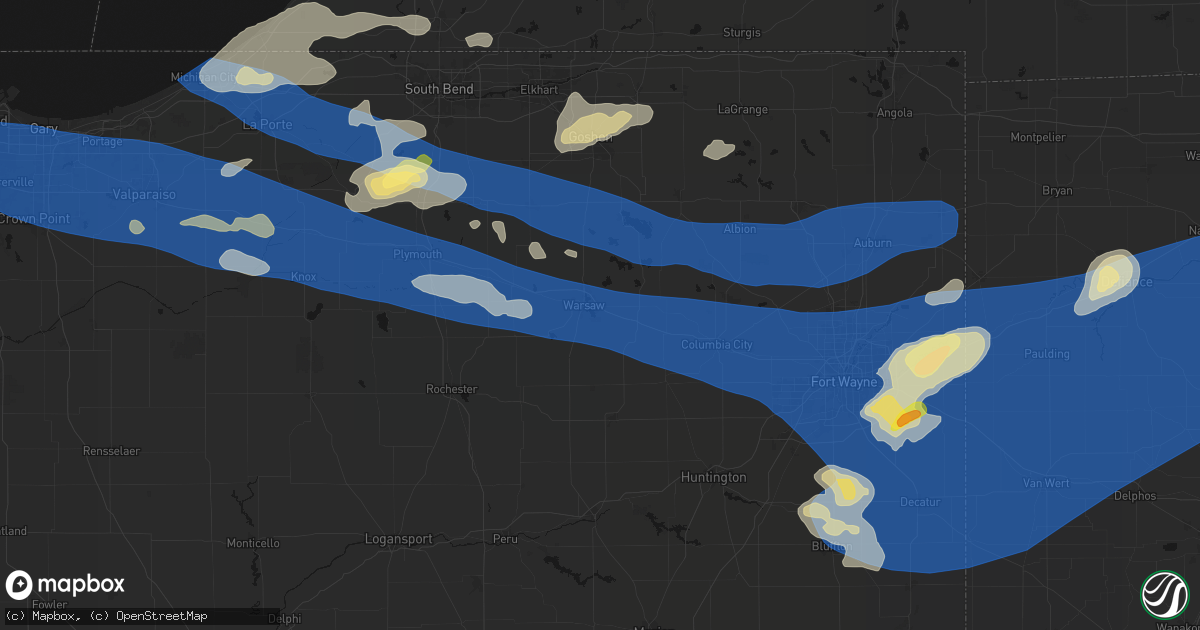 Hail map in Winona Lake, IN on August 9, 2026