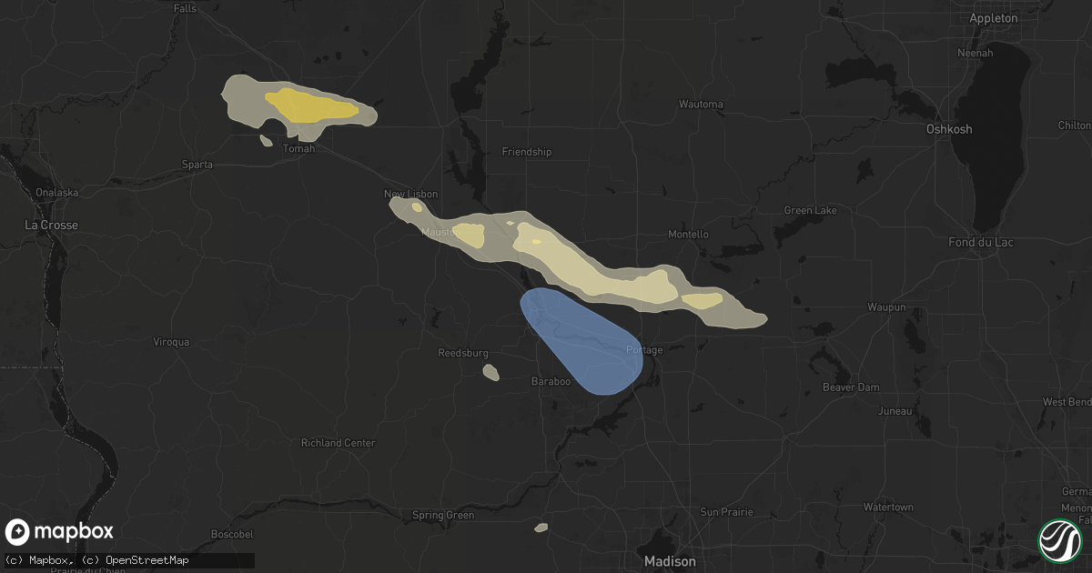 Hail map in Wisconsin Dells, WI on August 9, 2026