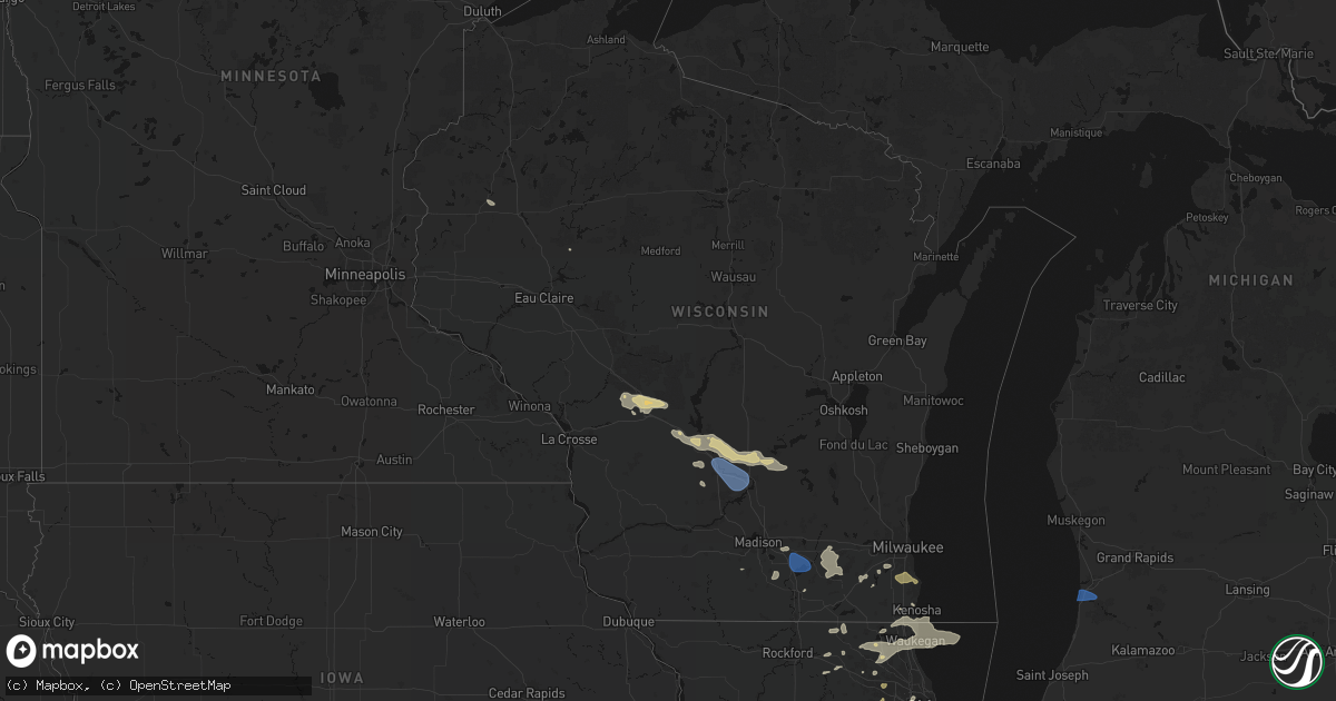 Hail map in Wisconsin on August 9, 2026