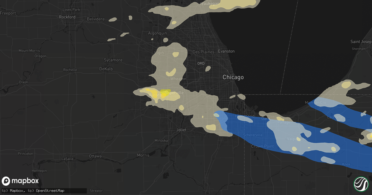 Hail map in Woodridge, IL on August 9, 2026