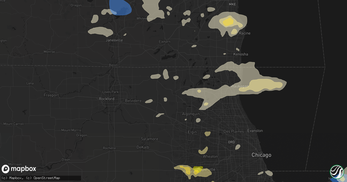 Hail map in Woodstock, IL on August 9, 2026