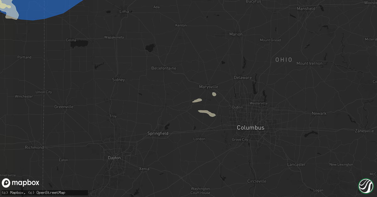 Hail map in Woodstock, OH on August 9, 2026
