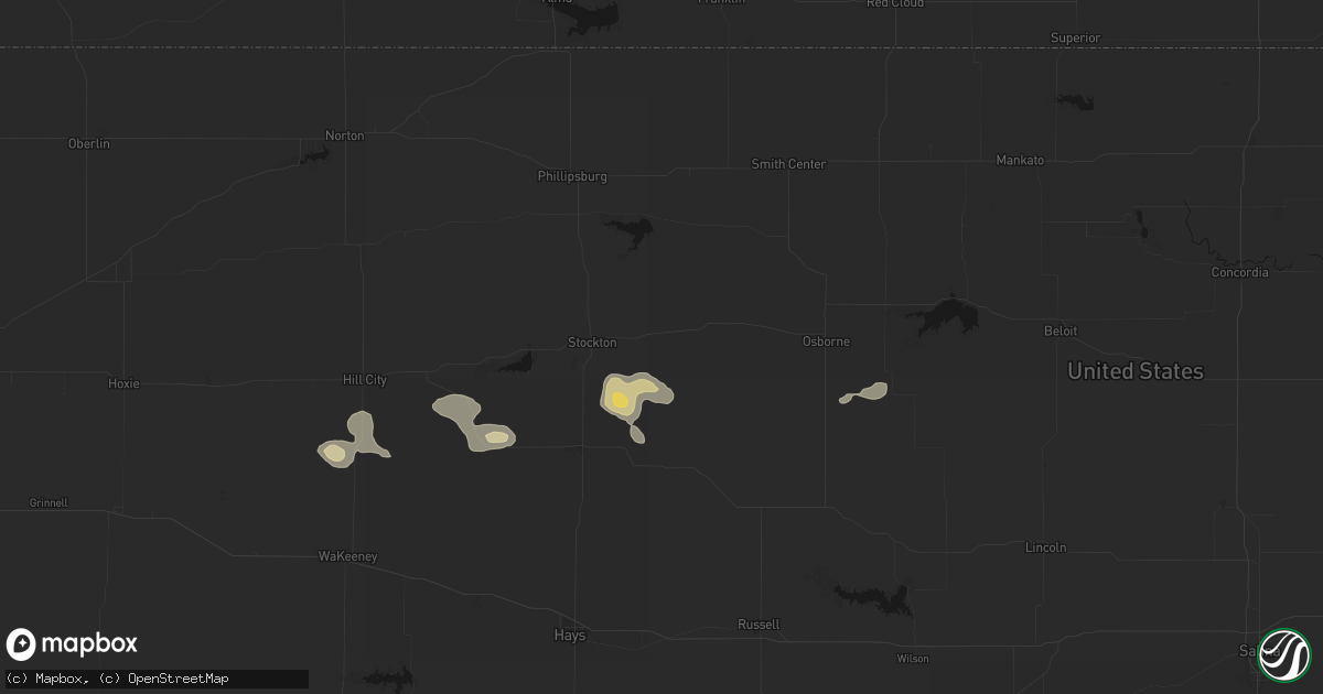 Hail map in Woodston, KS on August 9, 2026