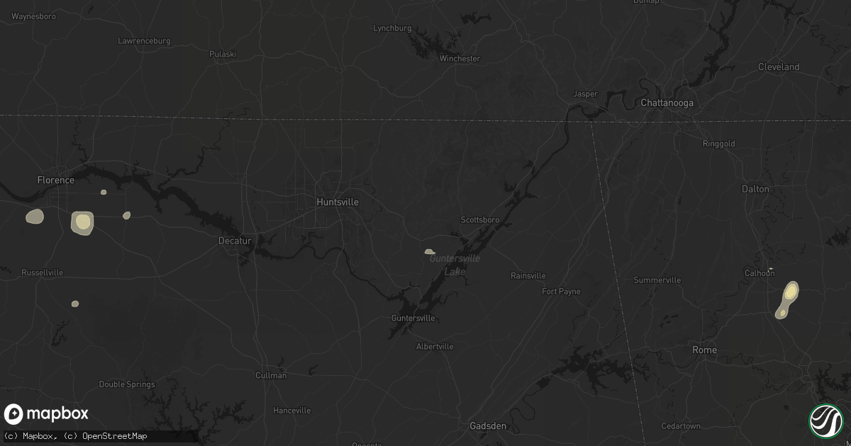 Hail map in Woodville, AL on August 9, 2026