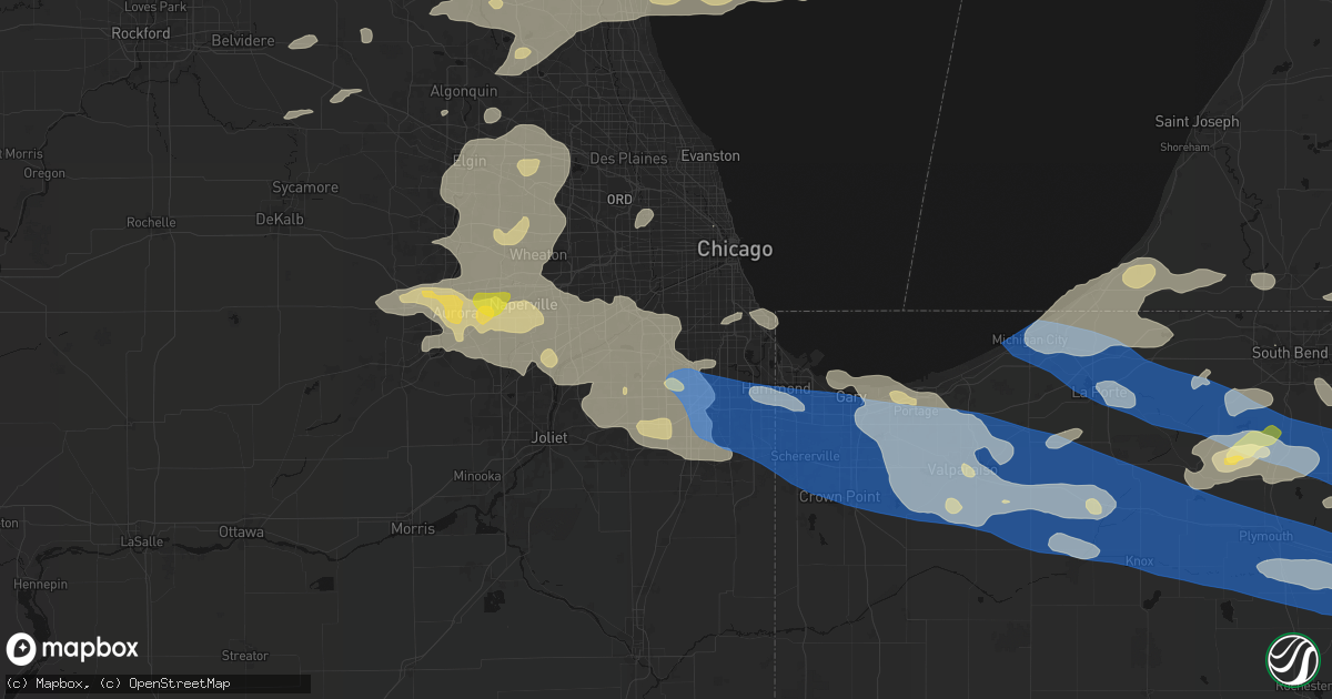 Hail map in Worth, IL on August 9, 2026