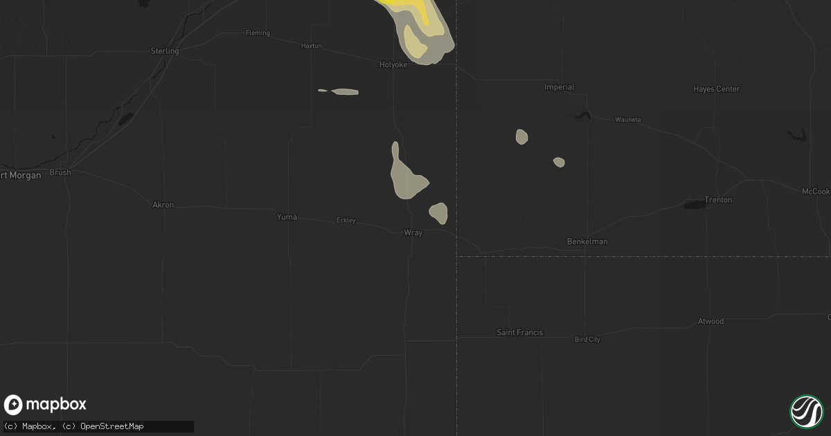 Hail map in Wray, CO on August 9, 2026